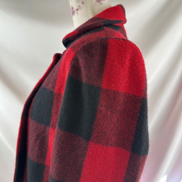 Relativity Red Black Buffalo‎ Plaid Wool Blend Peacoat Jacket PM Petite Medium - Picture 14 of 17